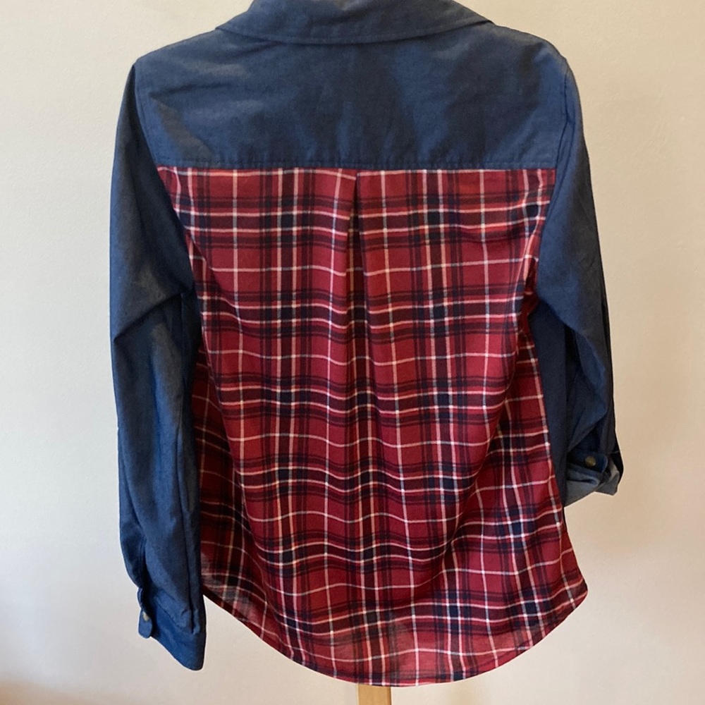 Denim & Flannel Perfect Combo. Dressy Thin Denim Look Light Flannel Blouse